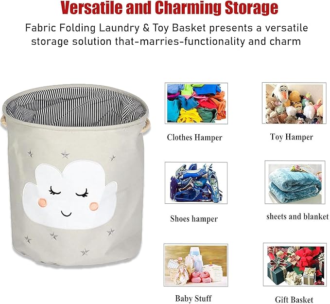 Large Laundry & Toy Basket with Cotton & Linen Handles