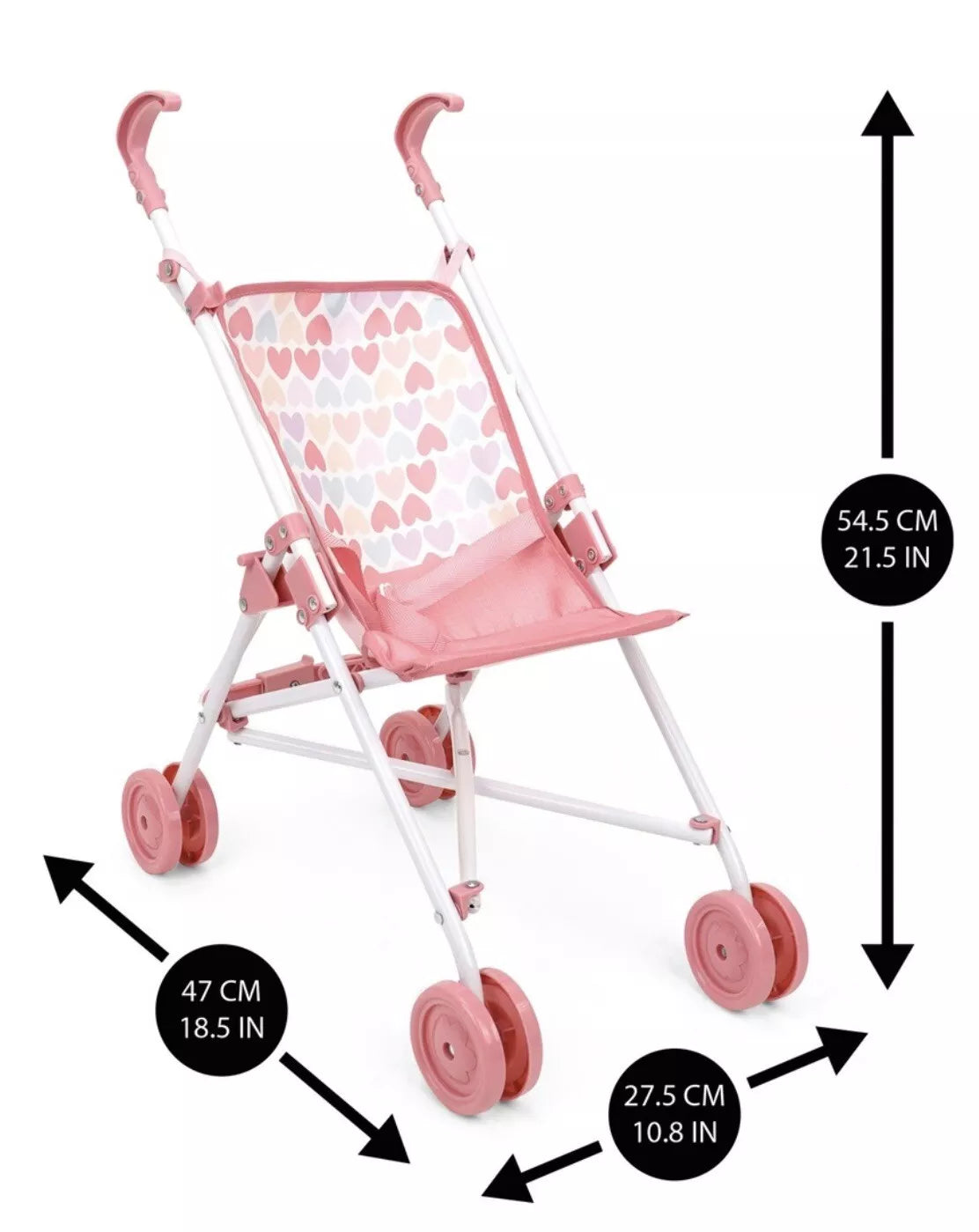 Umbrella Stroller Doll, Pink Heart Print, Fits Dolls Up