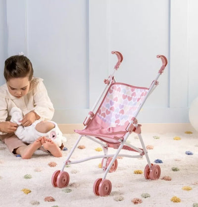 Umbrella Stroller Doll, Pink Heart Print, Fits Dolls Up